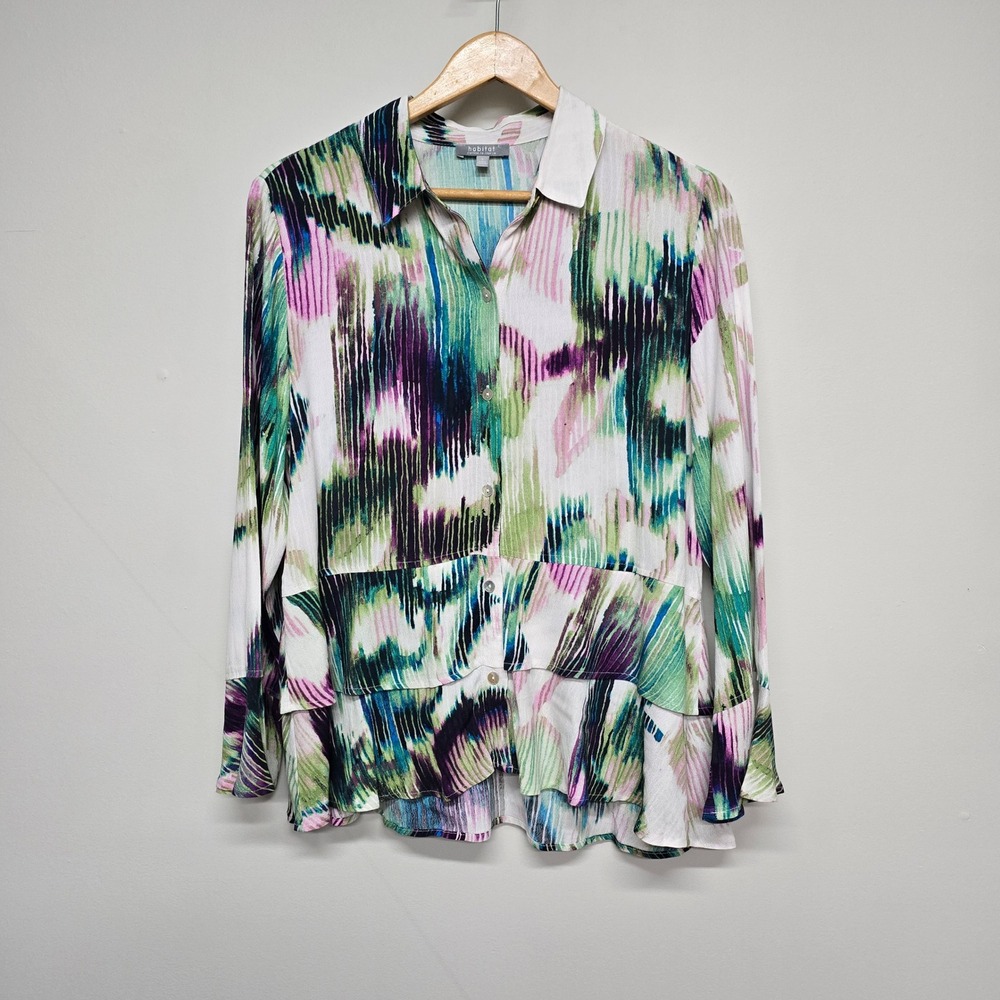 Habitat Abstract Print Button Up Blouse Womens Size S Viscose Artsy Boho